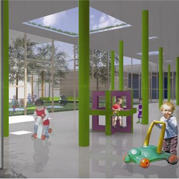 vista interna: lo spazio connettivo diventa spazio per giochi comuni